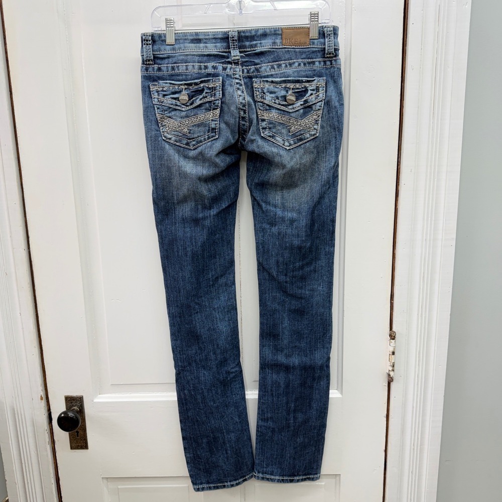 BKE Starlite Thick Stitch Straight Leg Denim Jeans Women's 27L 27 Long Tall Blue - Picture 5 of 8